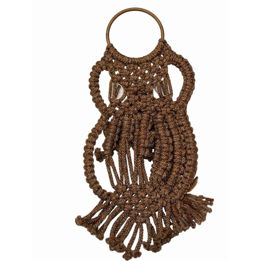 Vintage Macrame Owl Wall Hanging Decor Woodland Boho Retro Handmade MCM 70s